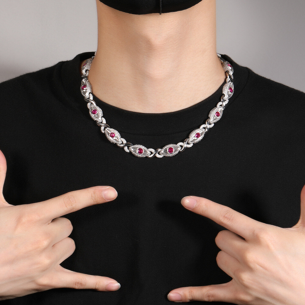 13mm Hip Hop Red Eye Cuban Chain Necklace Bracelets 8 Shape 5A Zircon Jewelry