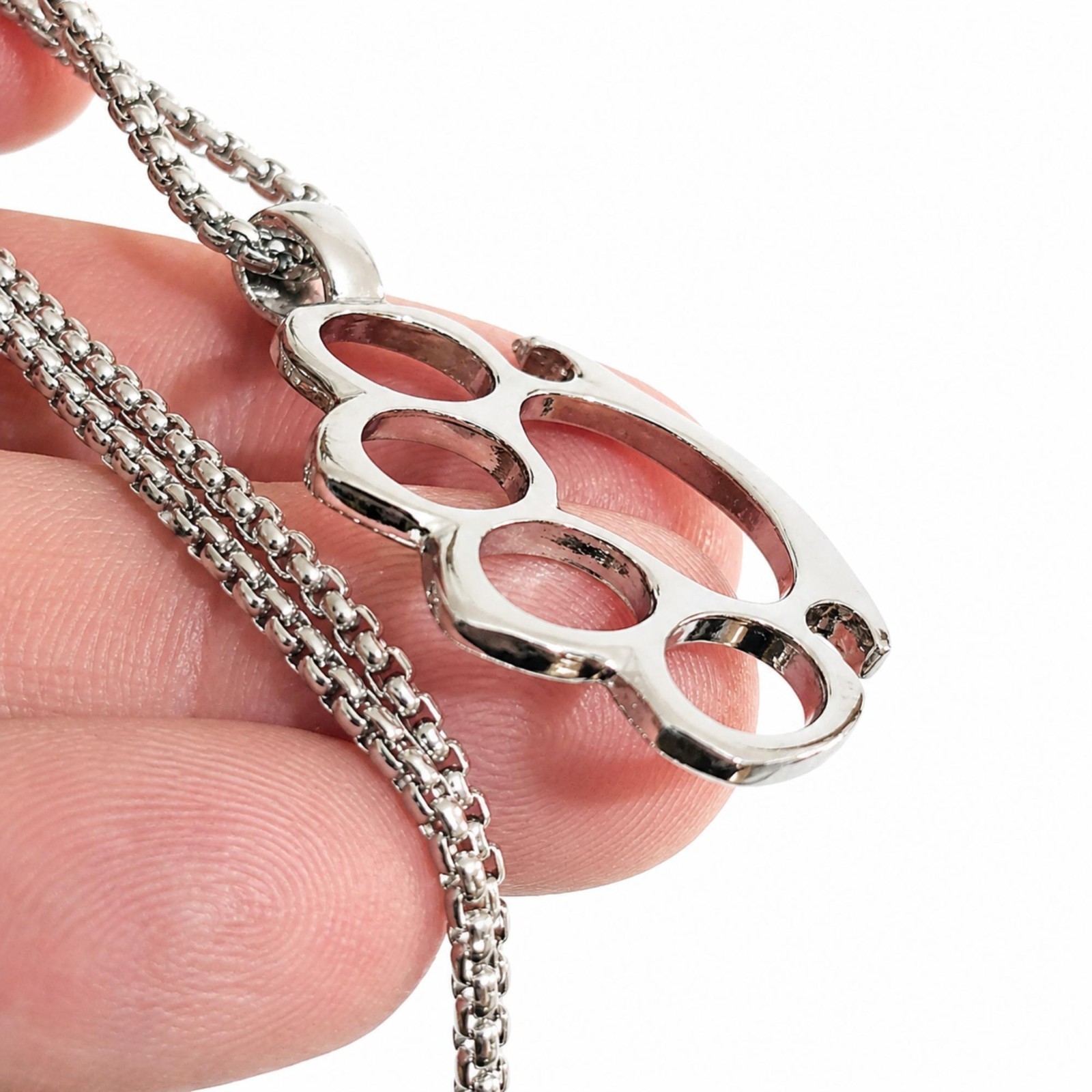 Knuckle Duster Pendant Brass Knuckles Venetian Chain Necklace Jewellery & Boxed
