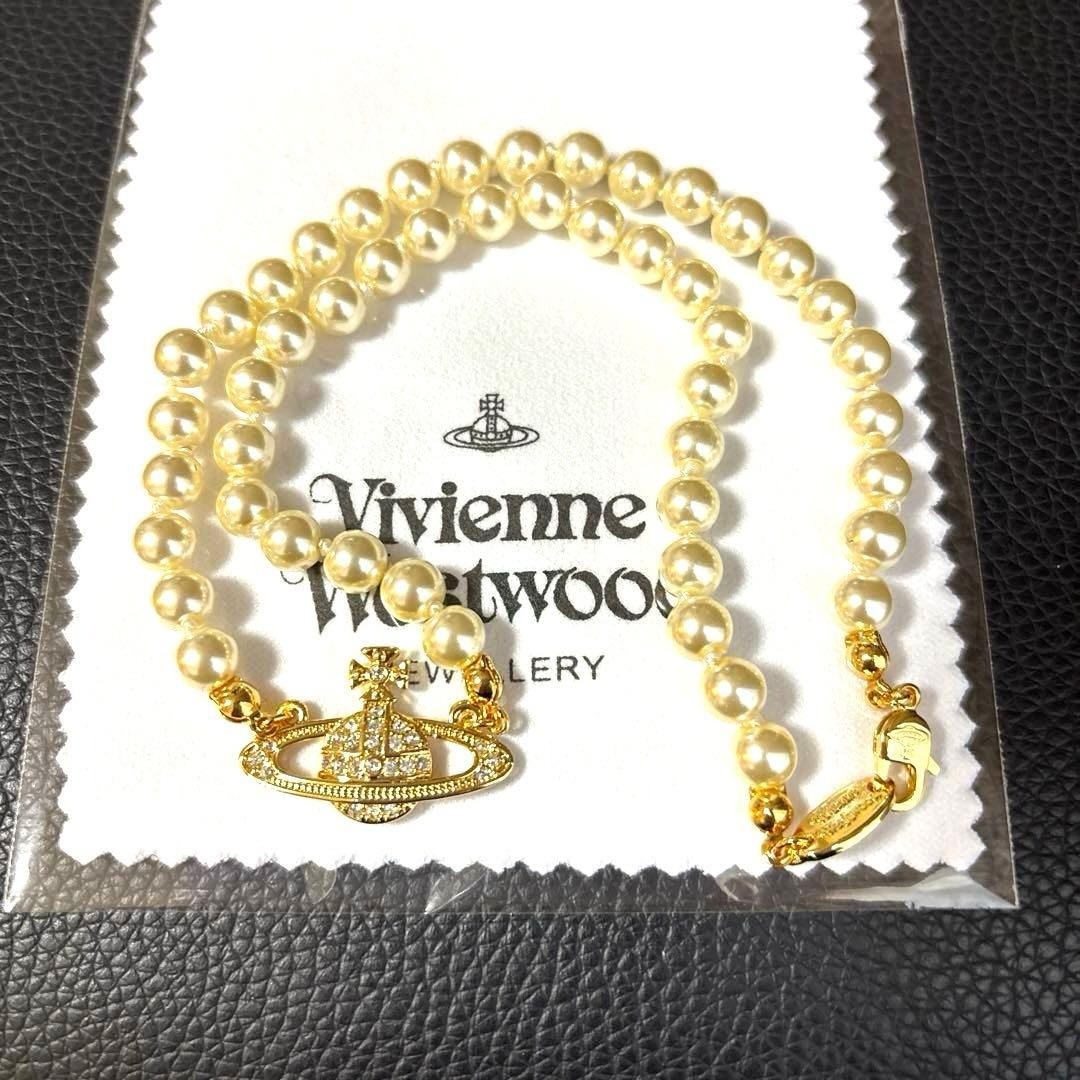 Vivienne Westwood Necklace Pearl Choker Gold IN BOX w/drawstring