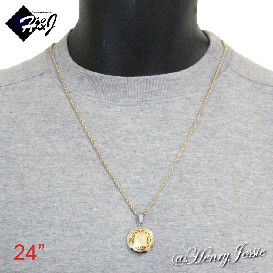 24″MEN Stainless Steel 1.5mm Silver/Gold Plated Rope Chain Zodiac Sign Pendant