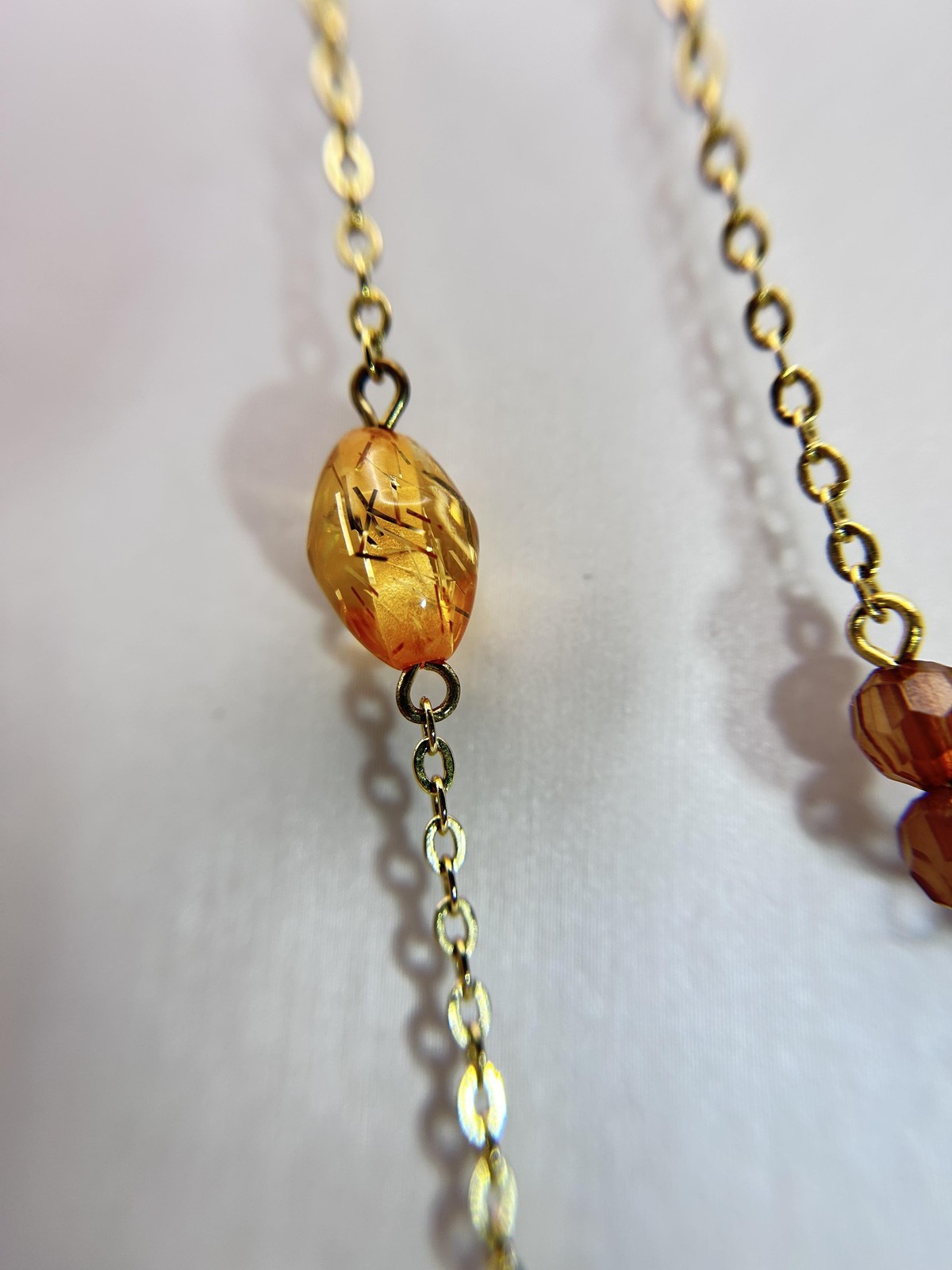 Necklace Gold Tone Brown Beaded Layered Station Chain Lobster Clasp Statement