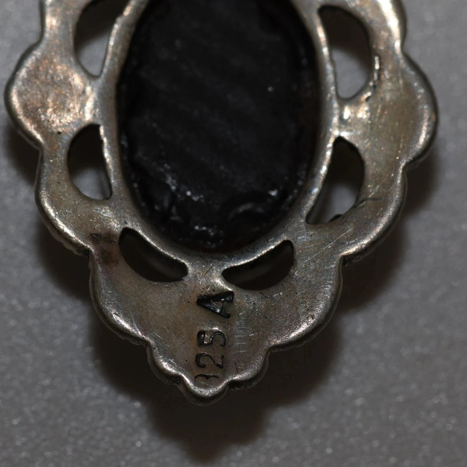 Vintage Agi Sterling Silver Onyx Marcasite Pendant Necklace 925 Italy 16″ Box