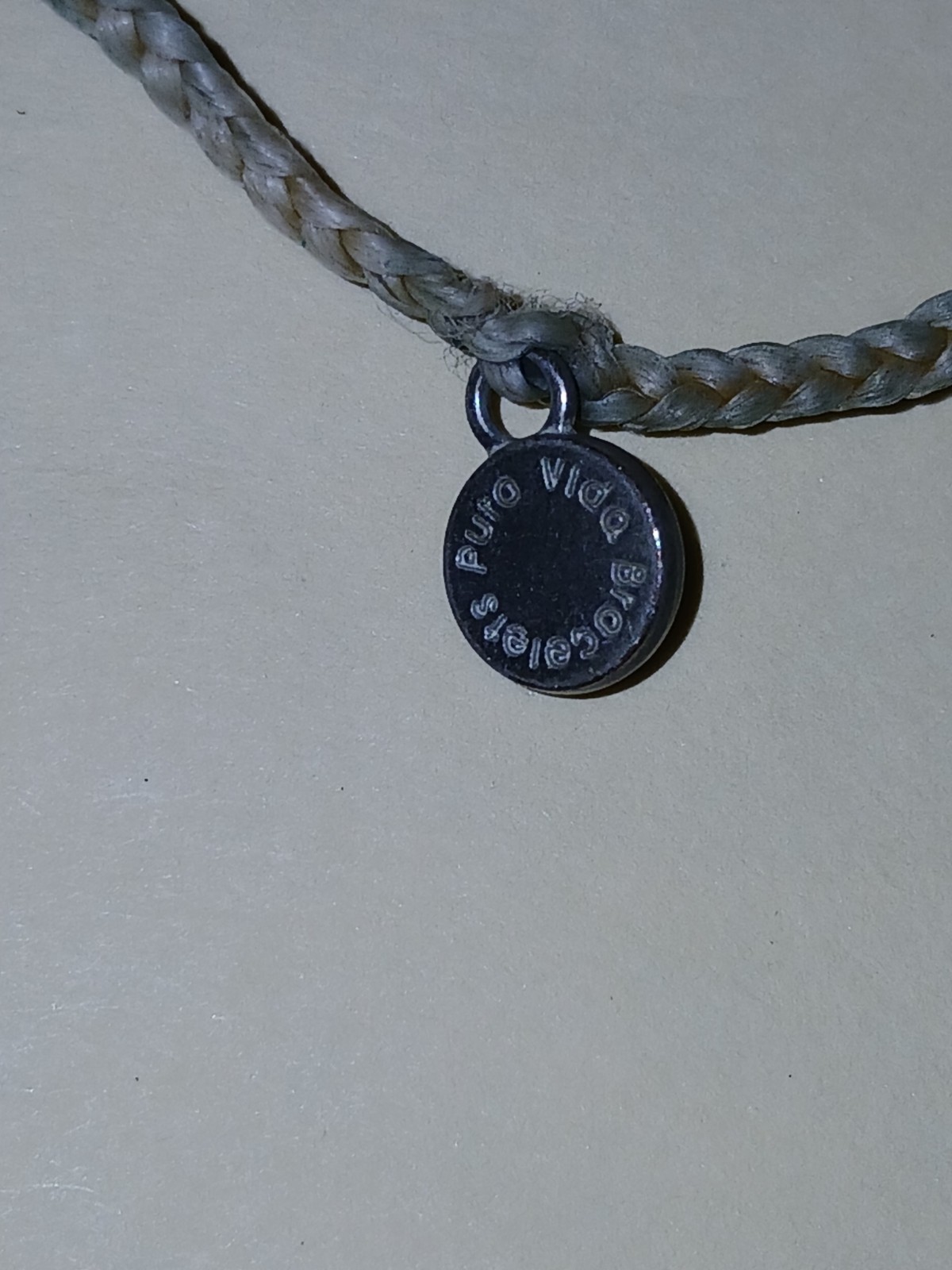 Pura Vida Bracelets Gray Rope Cord Necklace Blue Triangle Charm Bezel Set