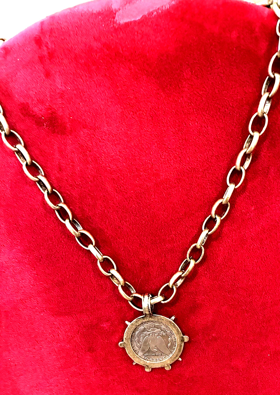 Designer VB & CO Large Coin Pendant Matte Gold Necklace￼