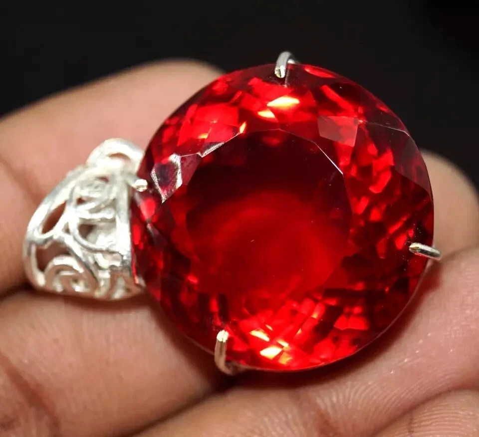 95 CT+ Flawless Blood Red Topaz Pendant 925 Sterling Silver Plated Jewelry