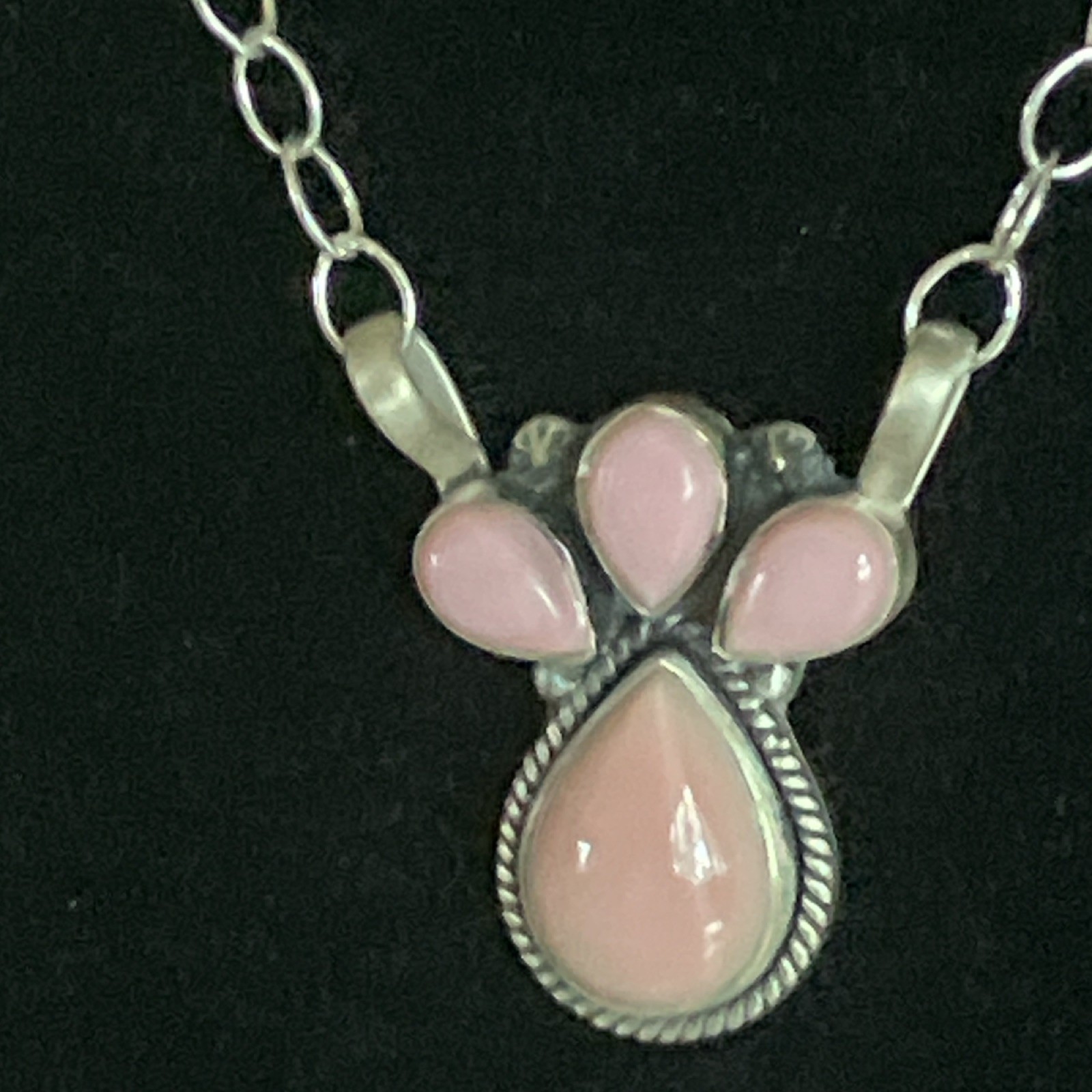 Delicate Pink Conch Triple Stone Pendant w Chain Necklace 18″ MM K8 925 Silver