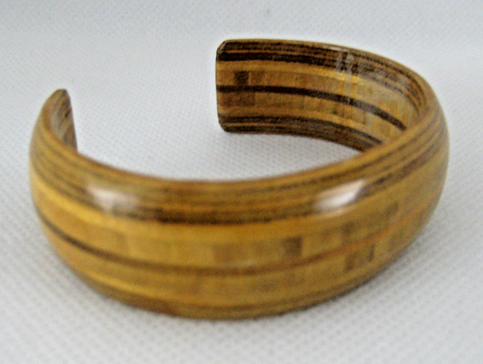 Wood Cuff Bracelet Various Brown Stripes Lightweight Glossy Vintage