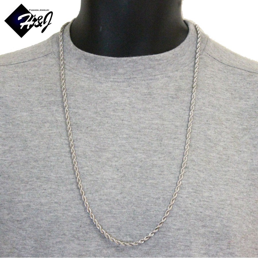 MEN’s Stainless Steel 3.5mm Silver Smooth Rope Link Chain Necklace*18″20″24″30″