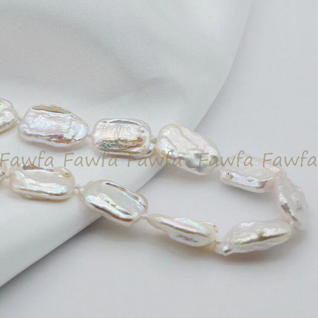 Genuine Natural 15x20mm White Rectangle Baroque Pearl Beads Necklace 14-36″