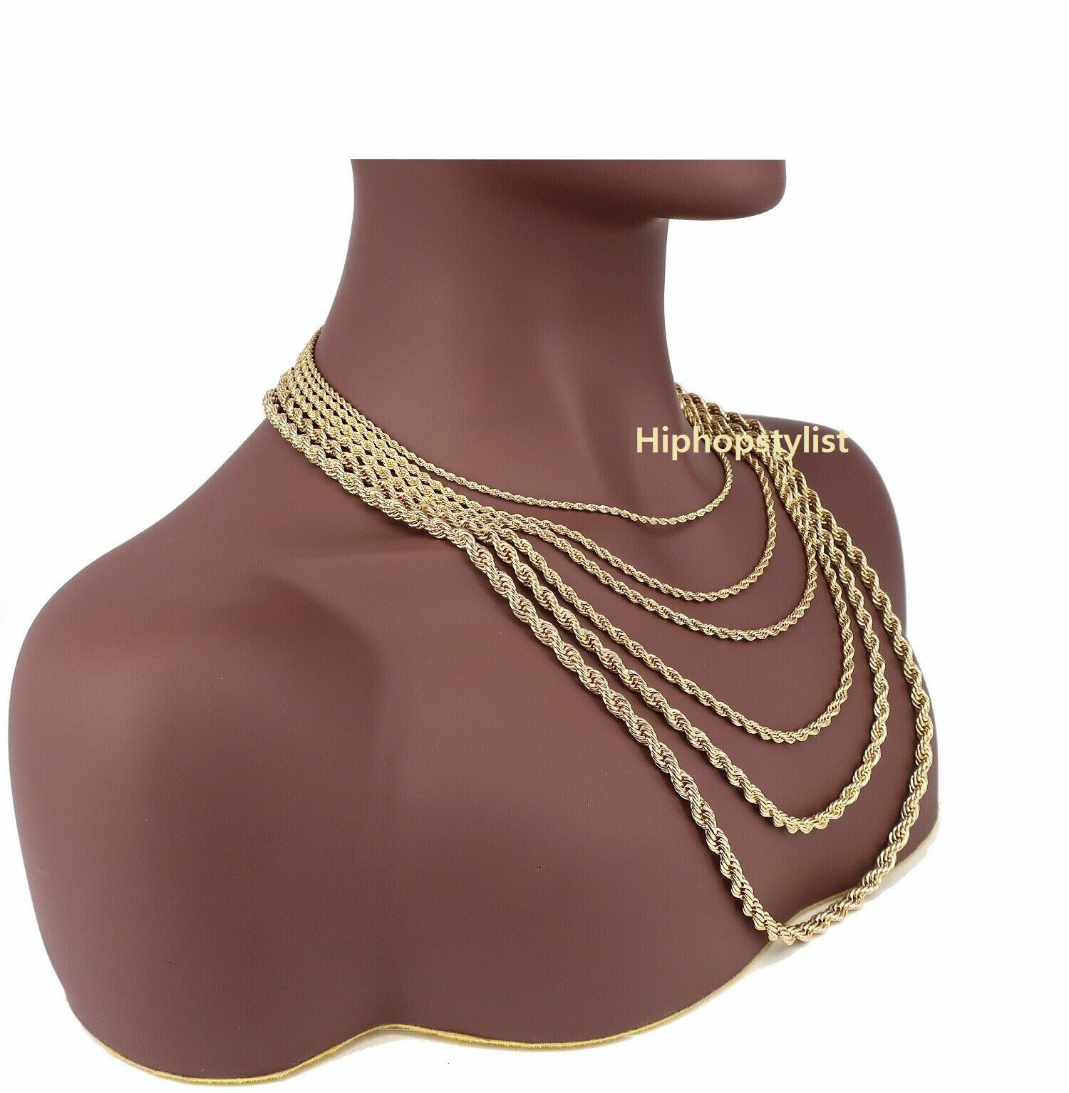 14k Yellow Rope Chain Necklace Bracelet 2mm 3mm 4mm 5mm 6mm Width Gold Plated