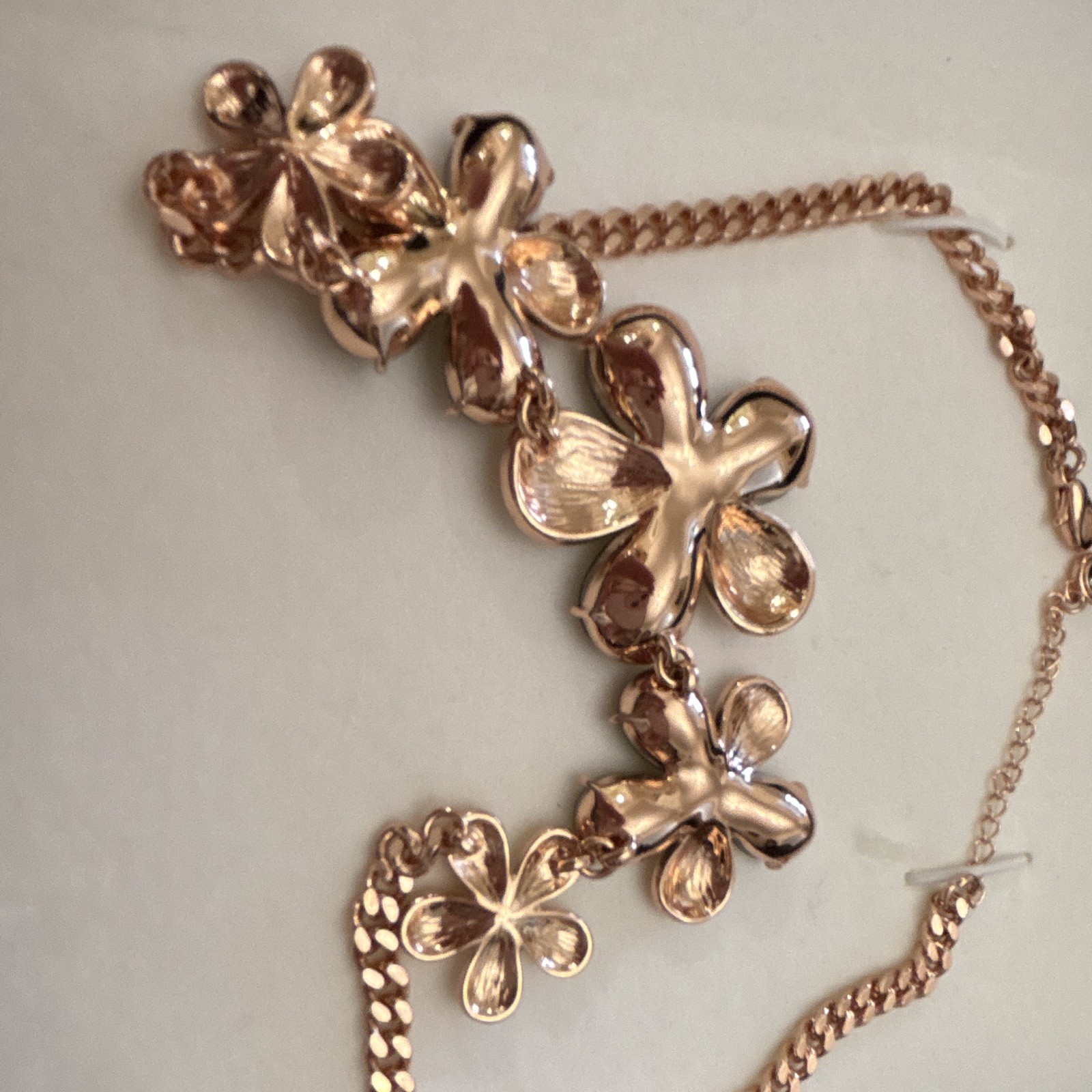 Oliver Rose Gold Plated Floral Statement Necklace Gray Austrian Crystals