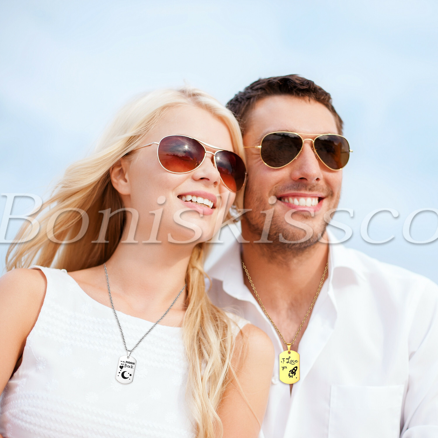 2pcs Couples Stainless Steel Matching Pendant Necklaces For Valentine’s Day Gift