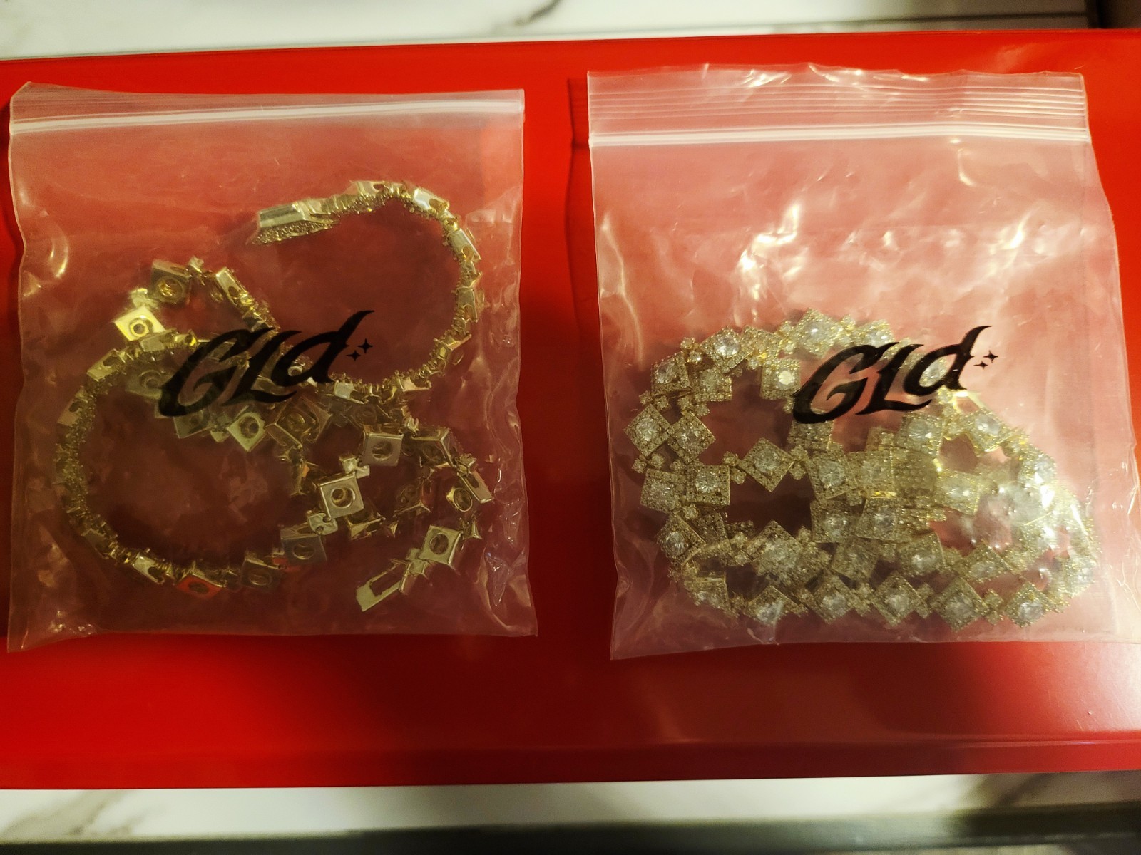 GLD (2) Cloister Link Chain Necklace Gold Metal CZ Clear 18in/20in Box Closure