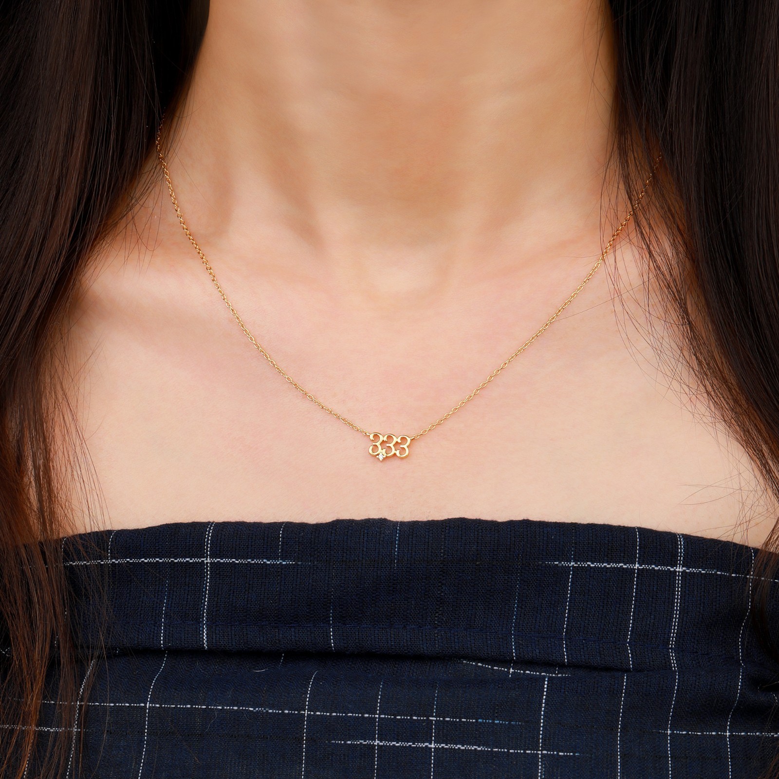 Gold Zircon Necklaces Number Design Collarbone Necklace Clavicle Chain