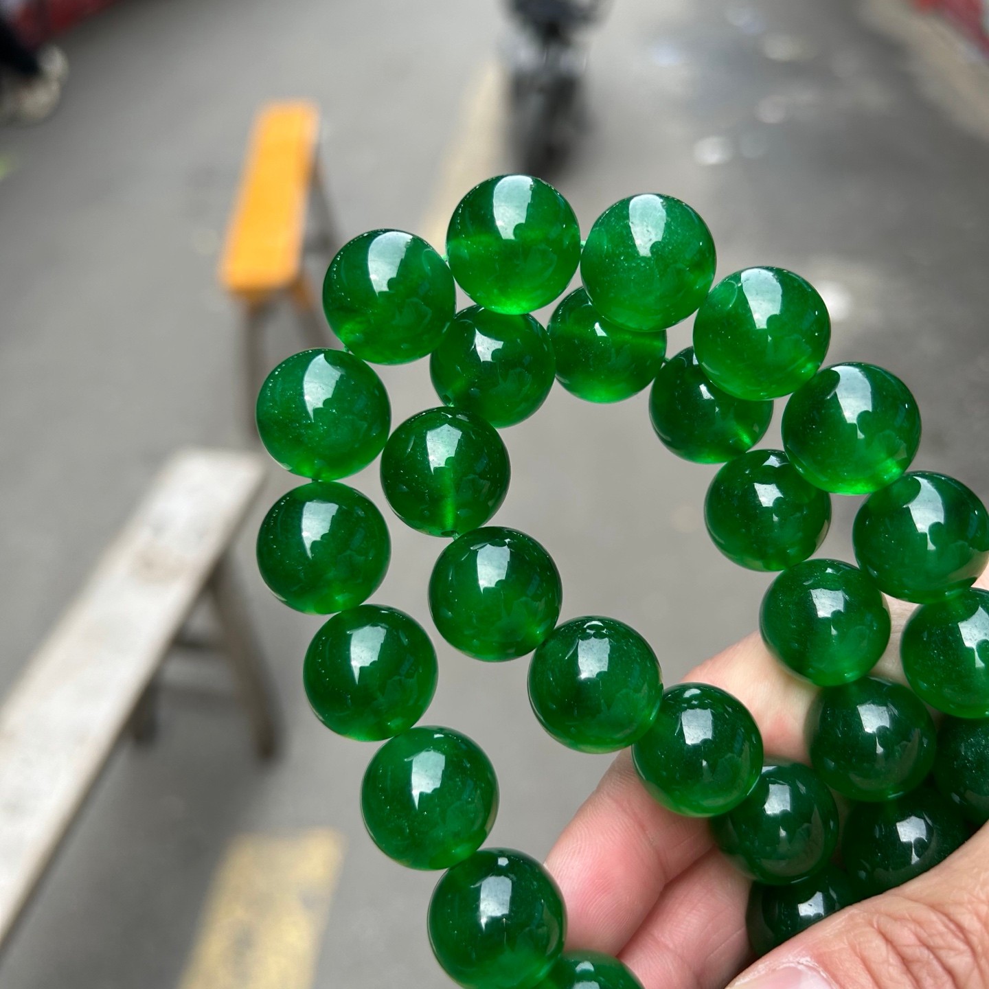 Luckly 17mm Nature round ice Green Burmese Jade Jadeite beads amulet Necklaces