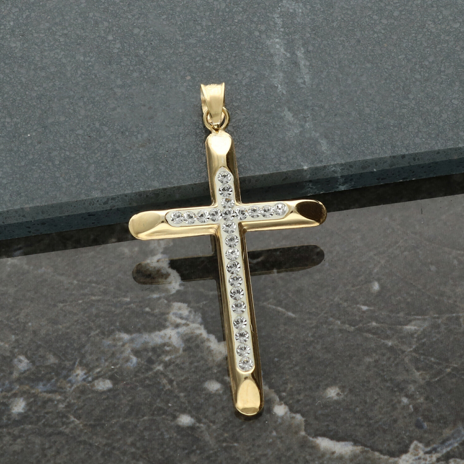 9ct Gold Plated CZ Set Cross 14 16 18 20 22 24″ Inch Curb Necklace Chain Option