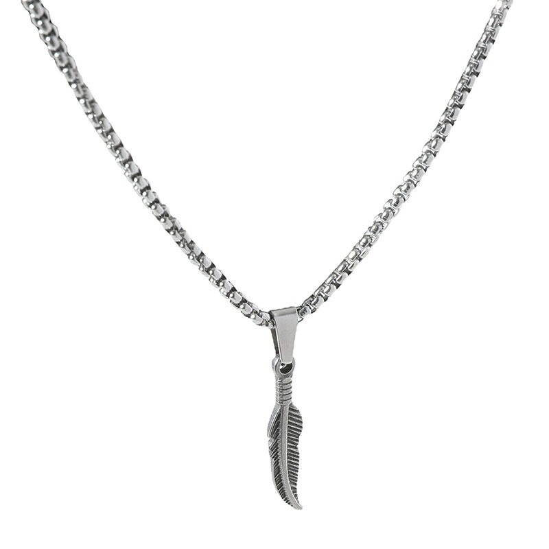 Men’s Fashion Jewelry Silver Minimalist Feather Pendant Necklace 1-300