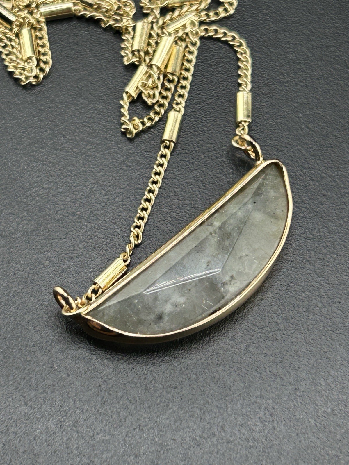 Half Circle Stone Gold Tone Chain Pendant Necklace Adjustable 17-20”