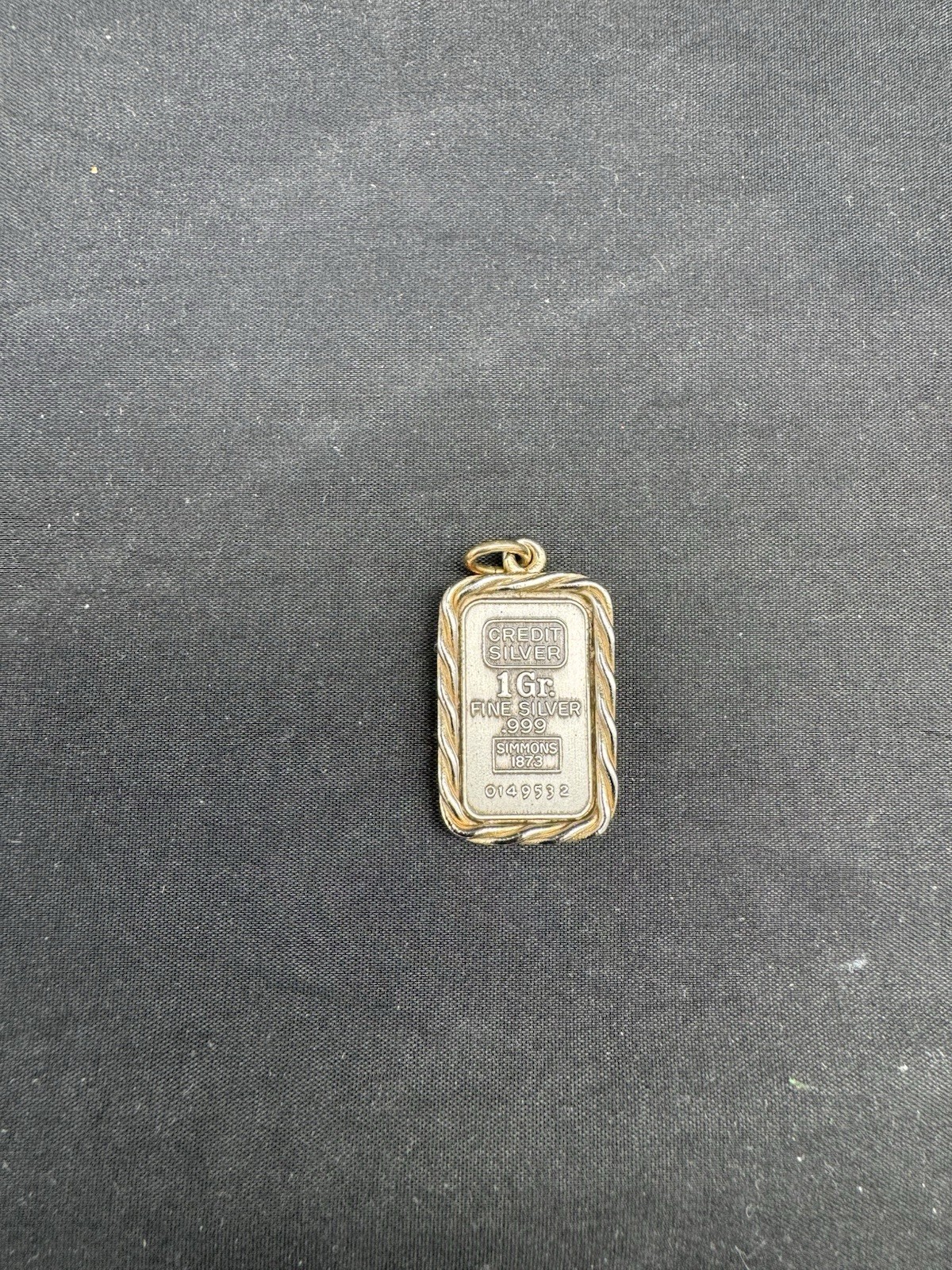 1 Gram Simmons Credit Silver .999 Fine Silver Bar Pendant in non silver bezel