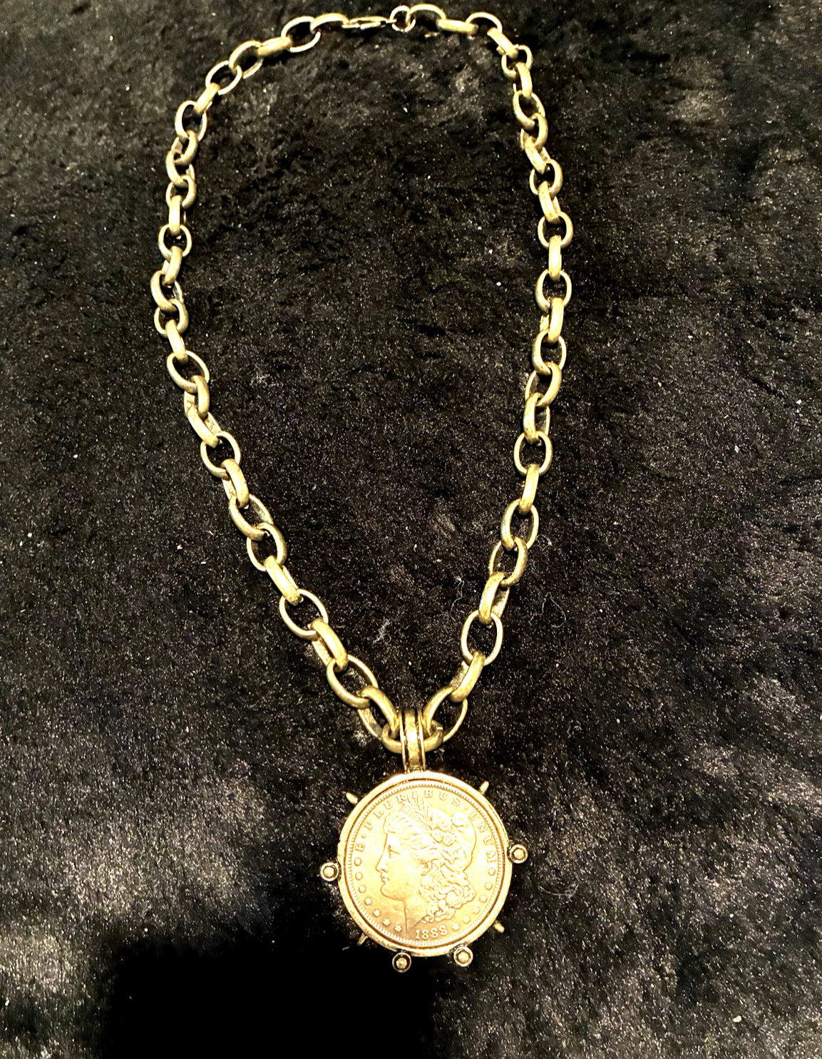 Designer VB & CO Large Coin Pendant Matte Gold Necklace￼