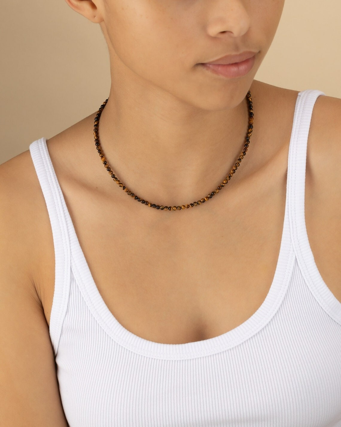 Tiger Eye Choker Delicate Stone Beads Necklace Tiger’s Eye Crystal Dainty Choker