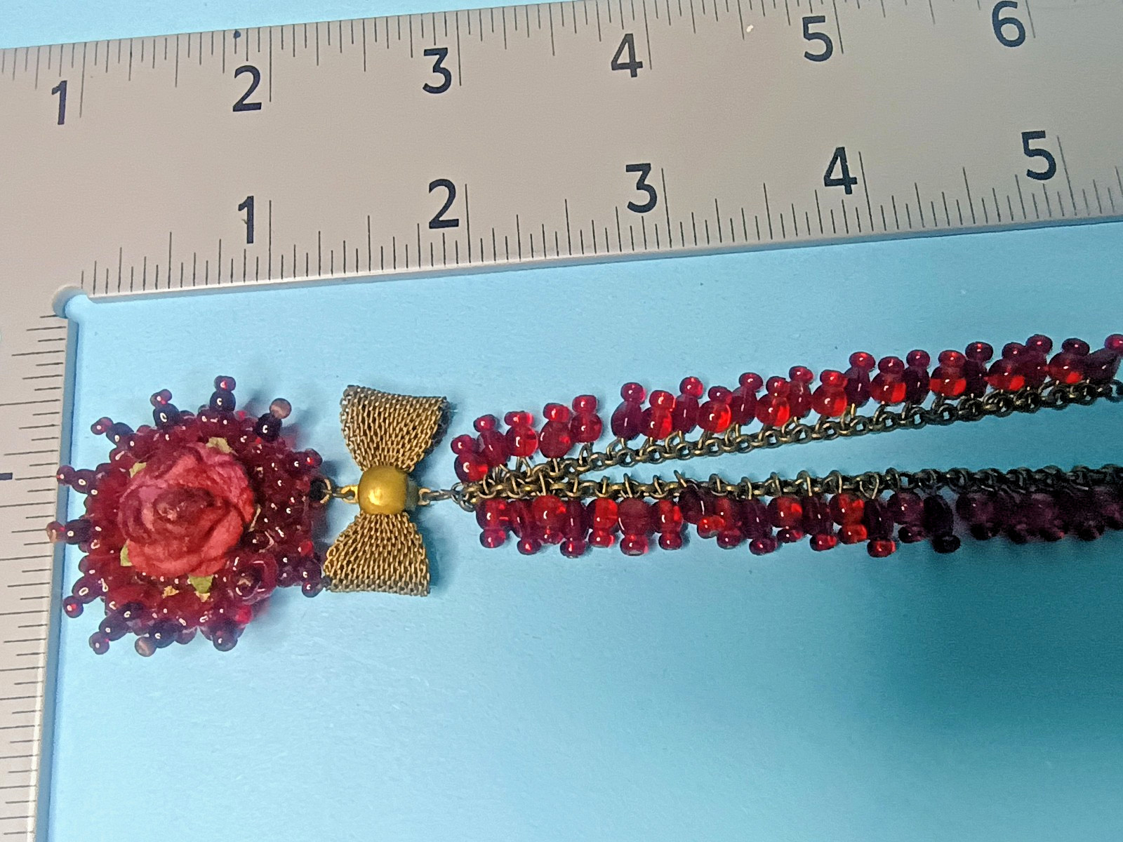 MICHAEL NEGRIN VICTORIAN REVIVAL BRASS GARNET BEADS ROSE PENDANT NECKLACE