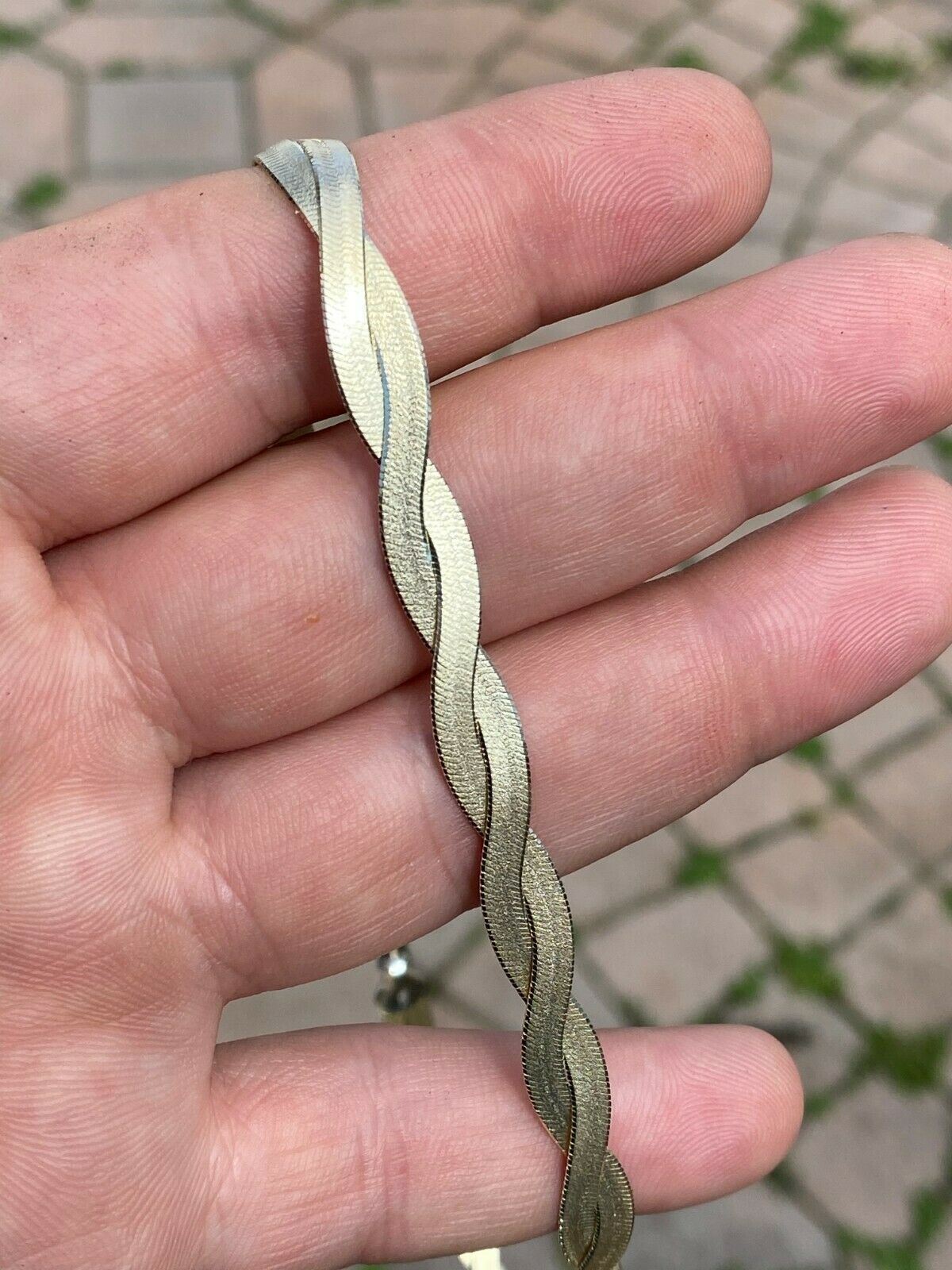 14k Gold Plated Solid 925 Silver Twisted Braided Herringbone Necklace 16-20″