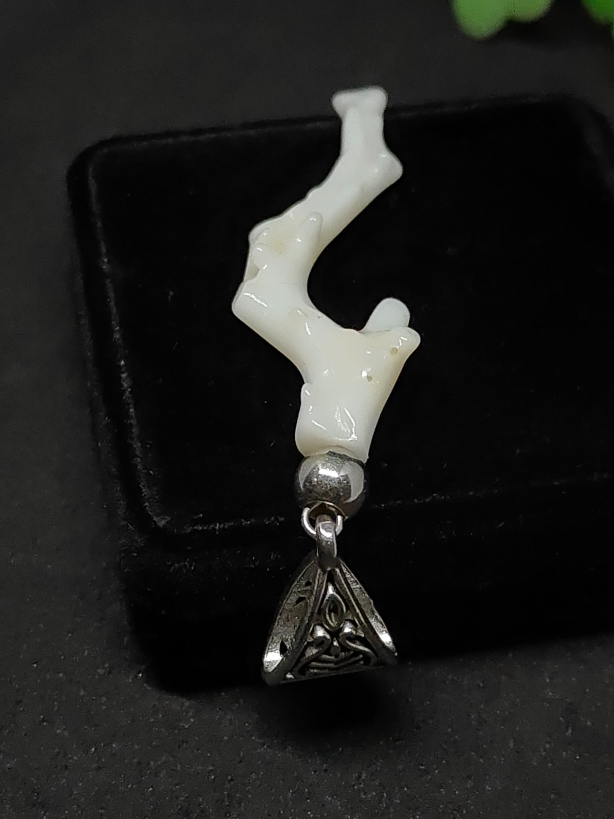 Japanese White Coral Branch Pendant: Silver-Tone Brass Bail, Gift for Her