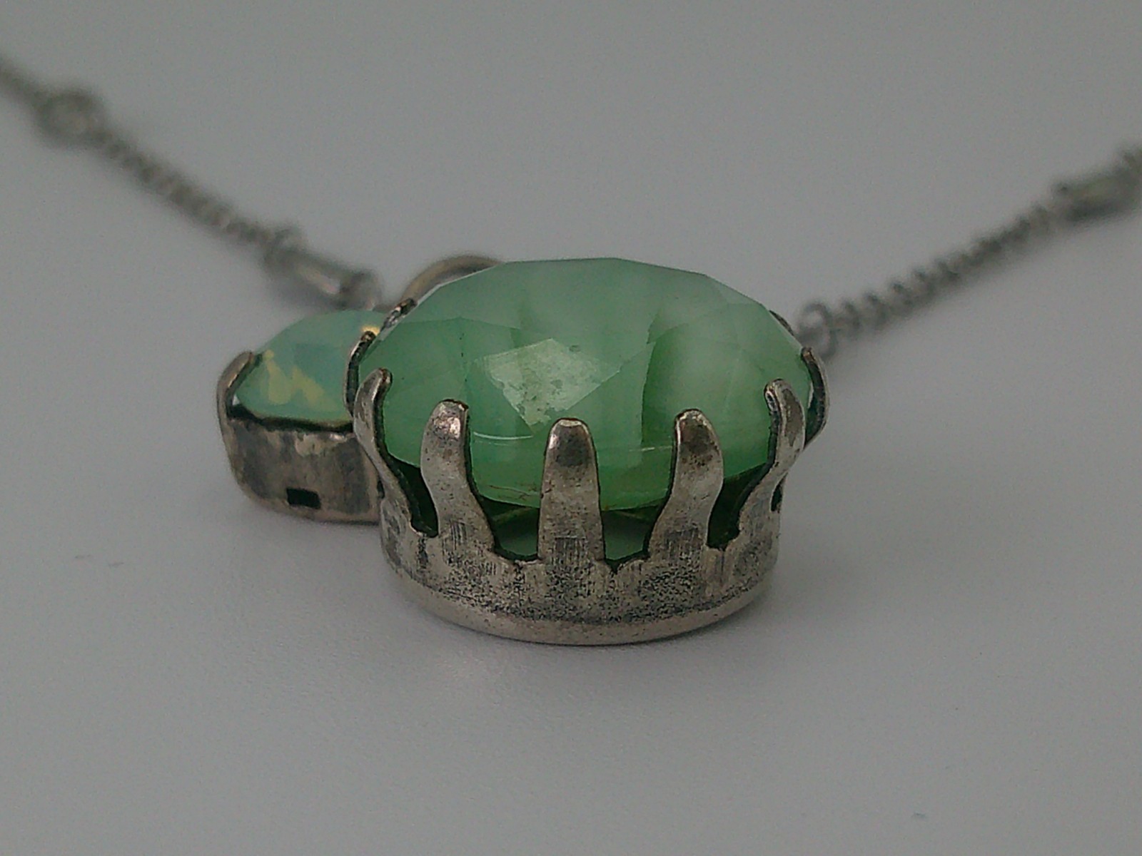 Mariana Rhodium Plated & Mint Green Stone 15mm Pendant Necklace 17-21″ Adjust.