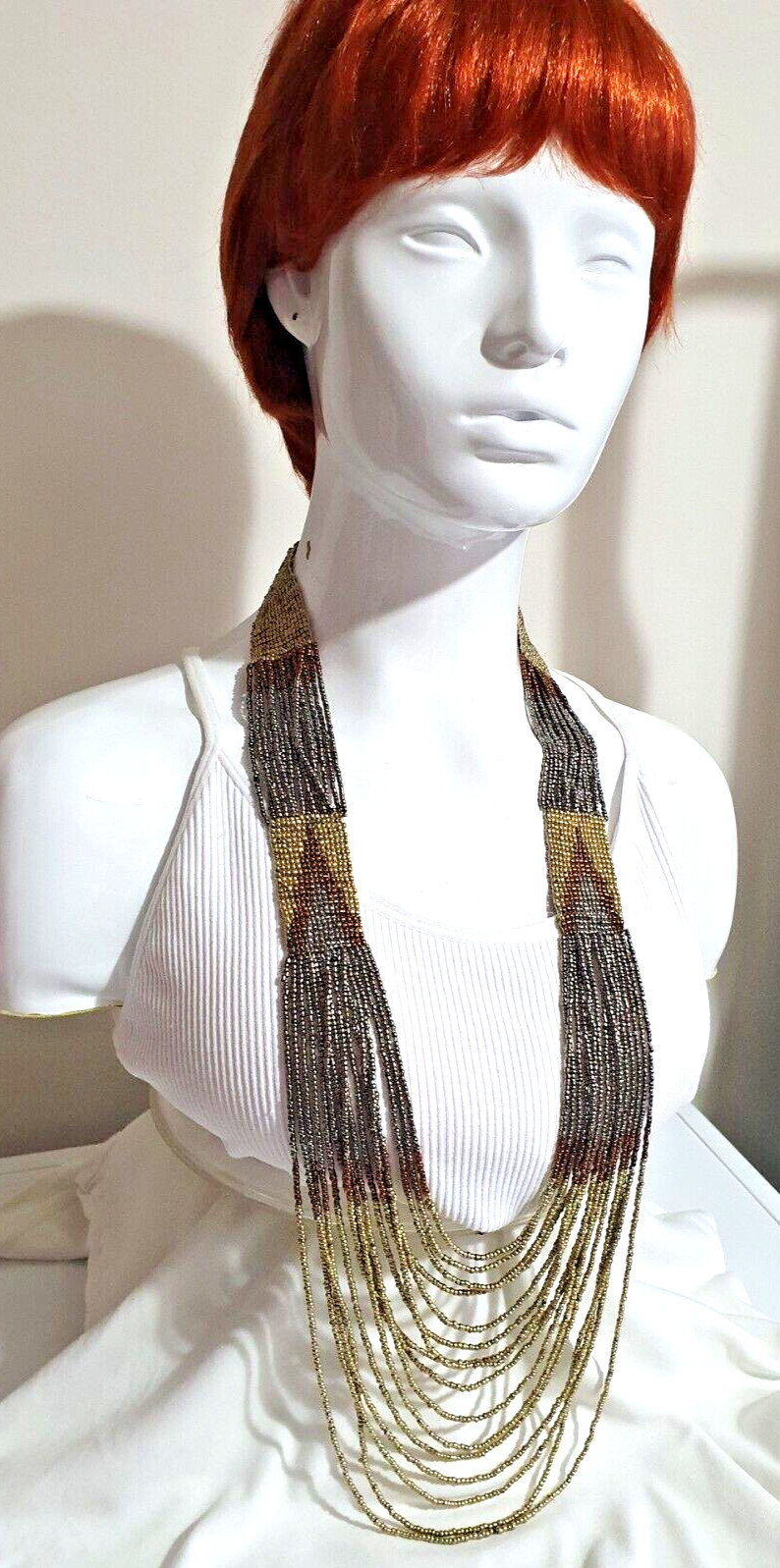 South Western Style Seed Bead Multi Strand None Metal Tribal Ethnic Necklace