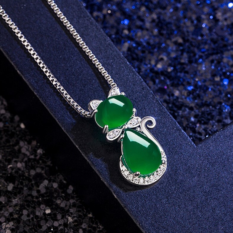 925 Silver CAT PENDANT NECKLACE CZ Blue Pink Purple CRYSTAL 18″ Gift Box P5