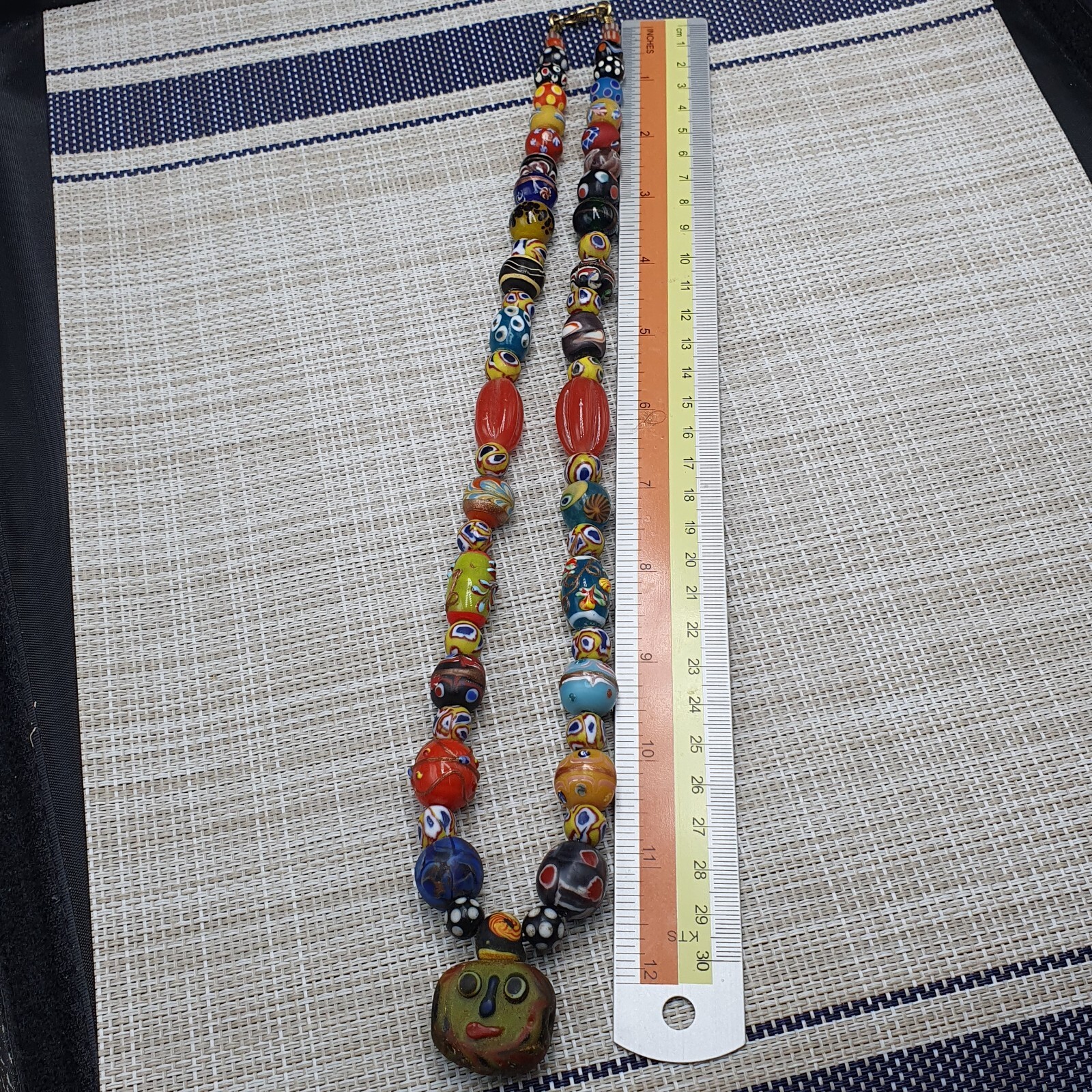 Vintage Venetian Style Mix Glass With Old Face Glass Pendant Necklace