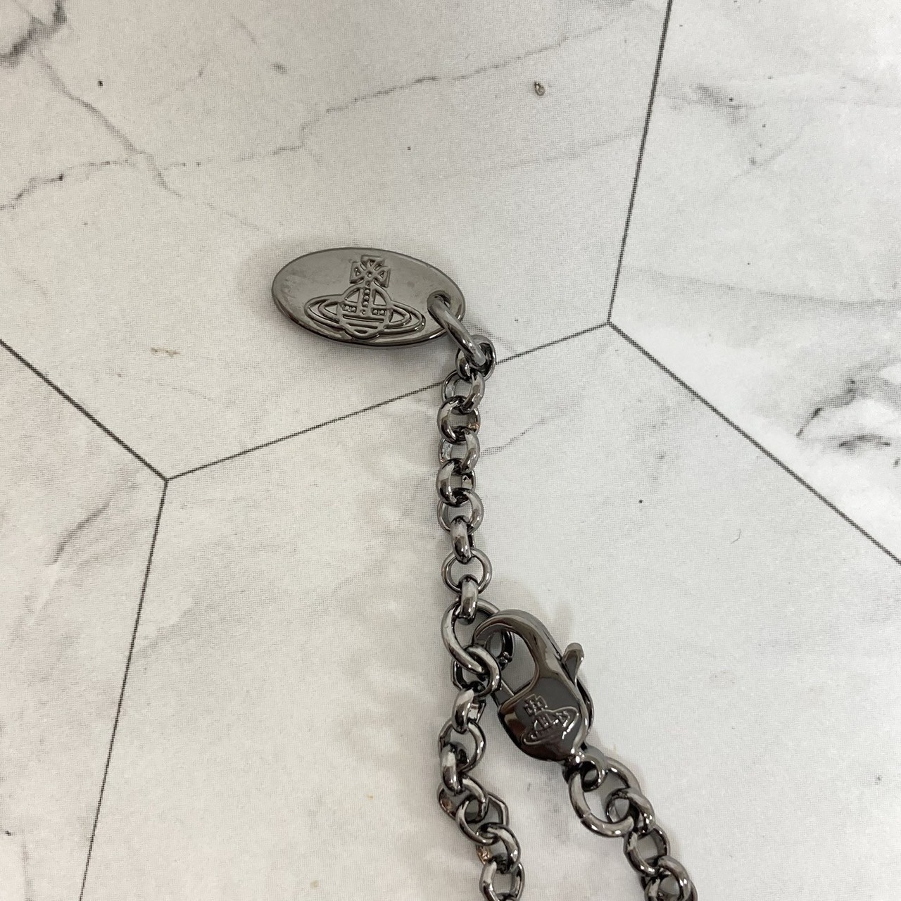Vivienne Westwood Necklace Tiny Orb Gunmetal Wine Red w/Pouch NO BOX