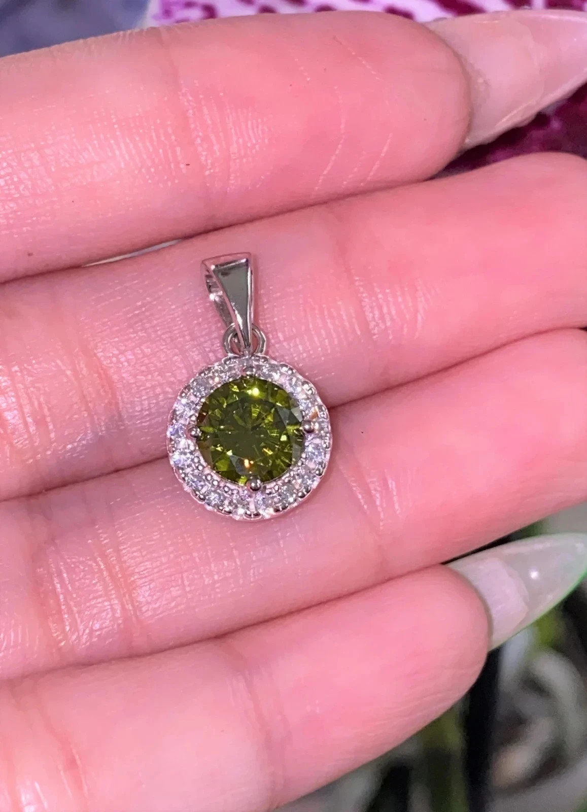 20 Ct Handcrafted Peridot Round Cut Halo Pendant -925 Silver Jewelry with Chain