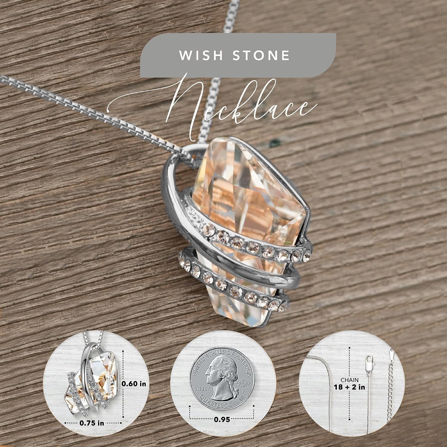 Adjustable Length Wish Stone Birthstone Necklace, Flawless Crystal & Gold Finish