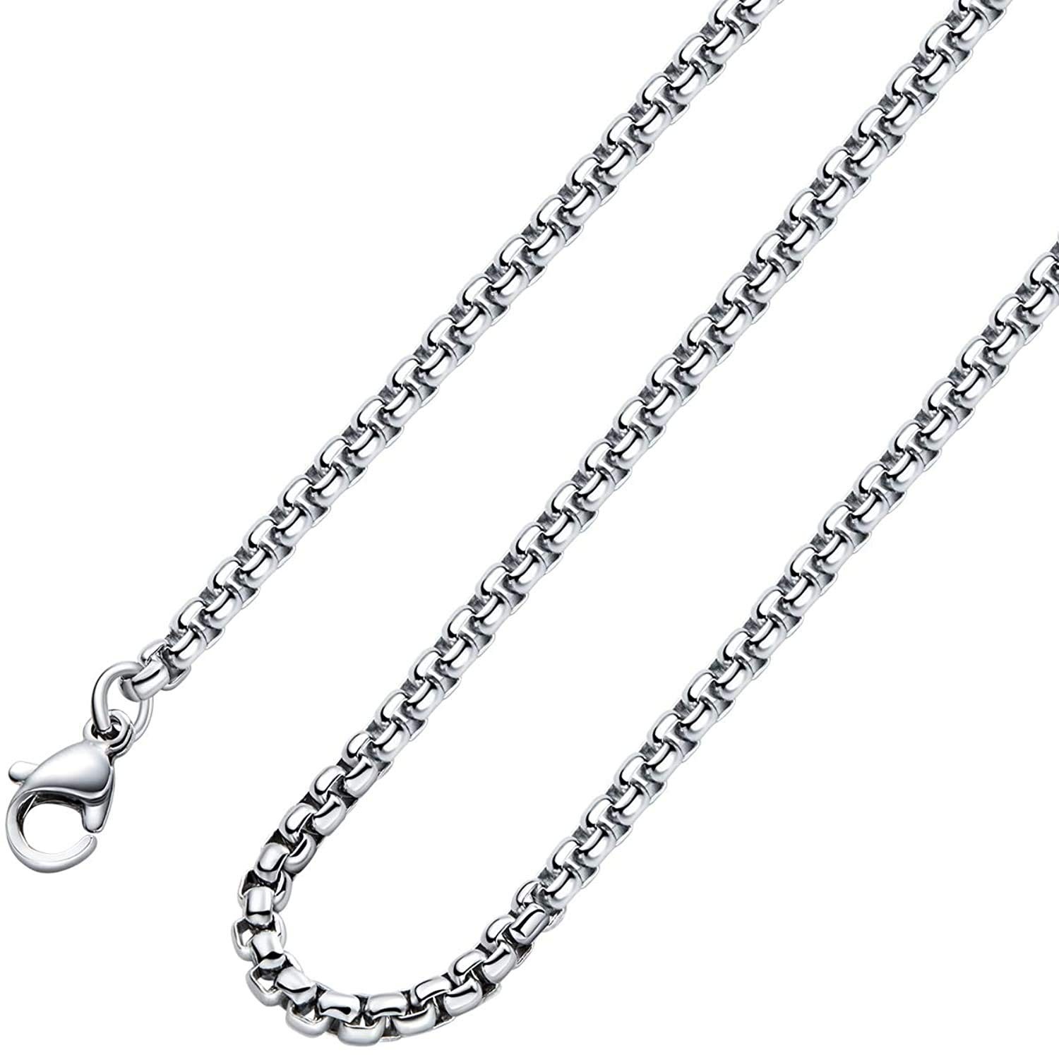 Square Rolo Chain Necklace Stainless Steel Round Necklace for Men &