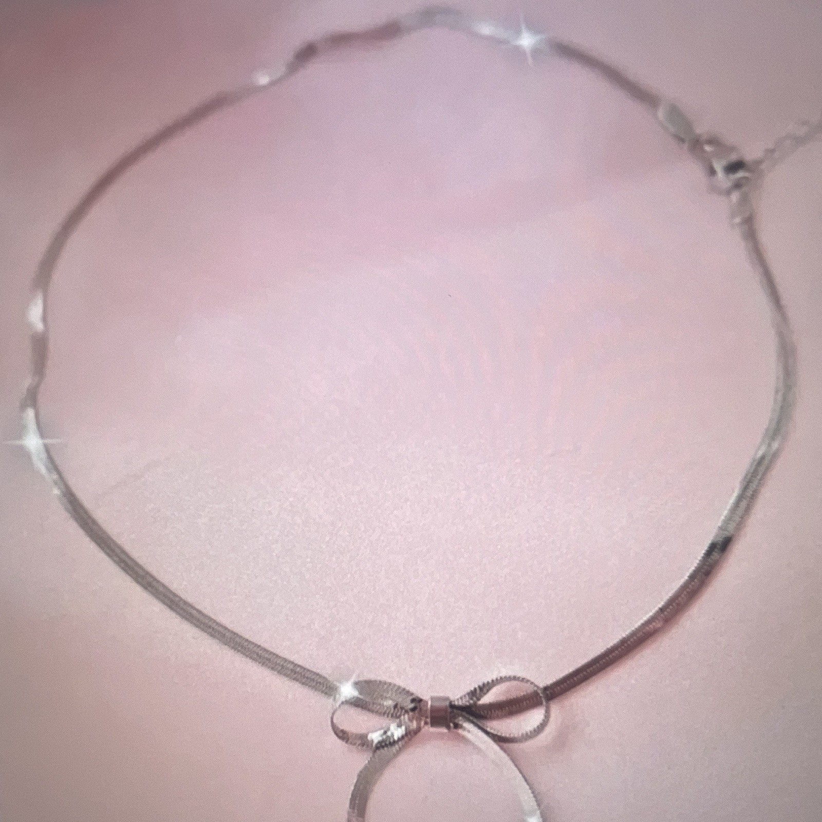 Silver Tone Metal Snake Chain Bow Charm Pendant Choker Necklace, Pendant
