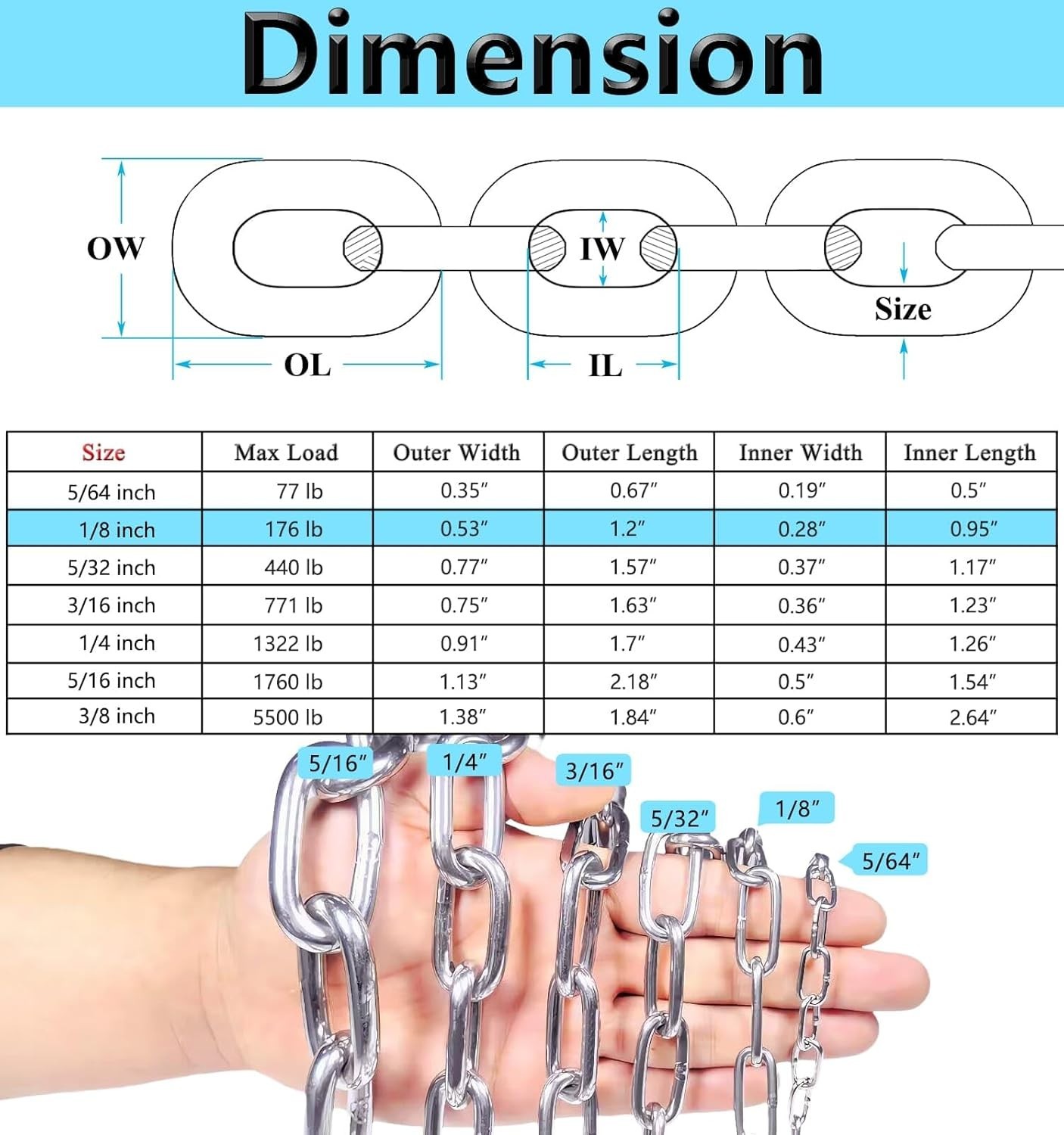 6.5ft Stainless Steel Chain for Home & Outdoor Use^-