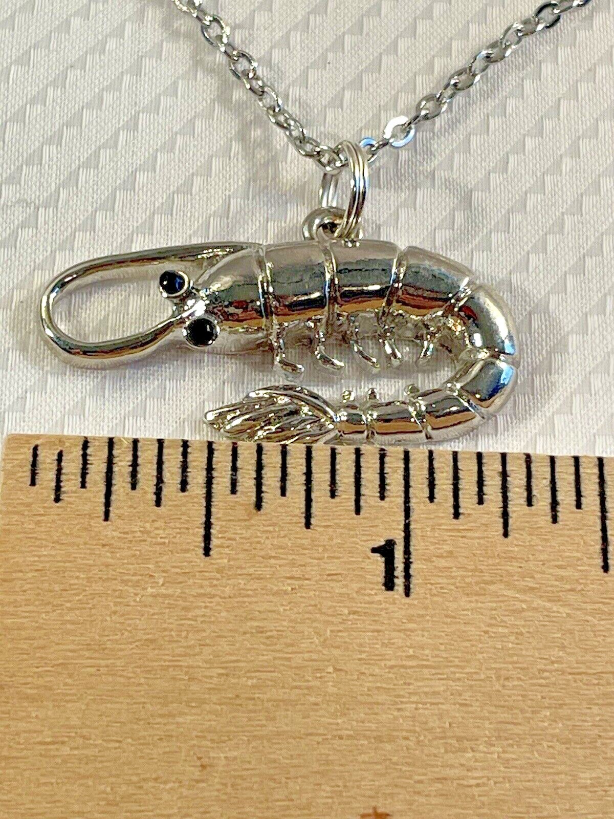 Shrimp Sea Life Silver Necklace 20” Stainless Coastal Fashion Jewelry NEW