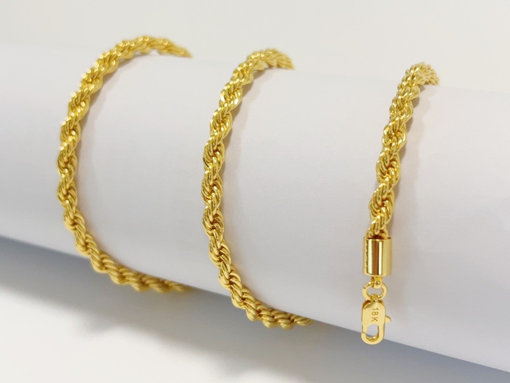 REAL 18K Yellow Gold Twisted Singapore Sparkle Chain Necklace 5mm 60cm