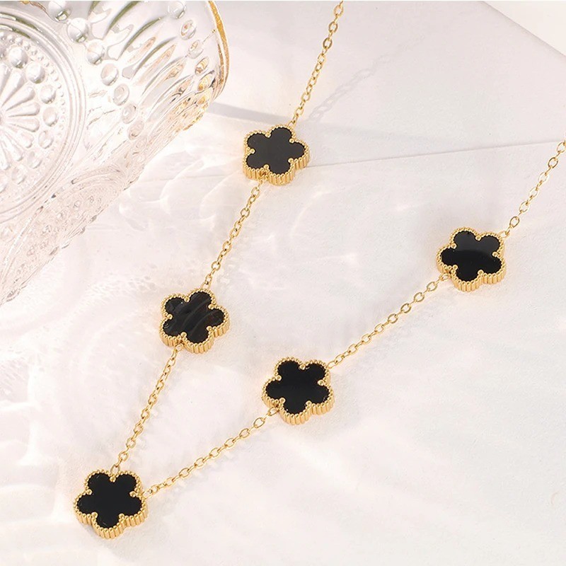 Gold Plated Necklace Pendant Flower Clover Jewelry Five Leaf Petals for Women