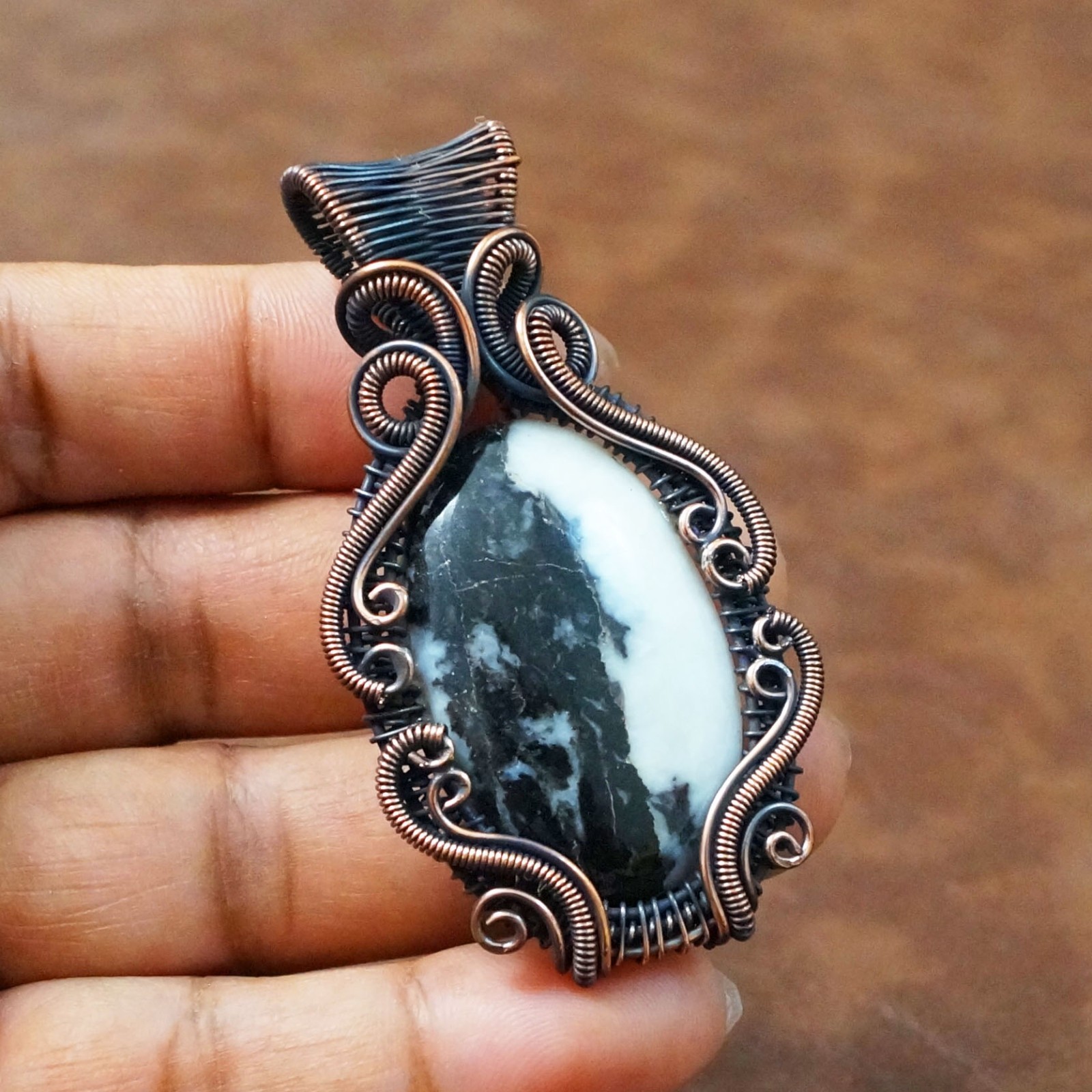 Buffalo Jasper Copper Wire Wrapped Handmade Pendant Gemstone Jewelry (PD-70
