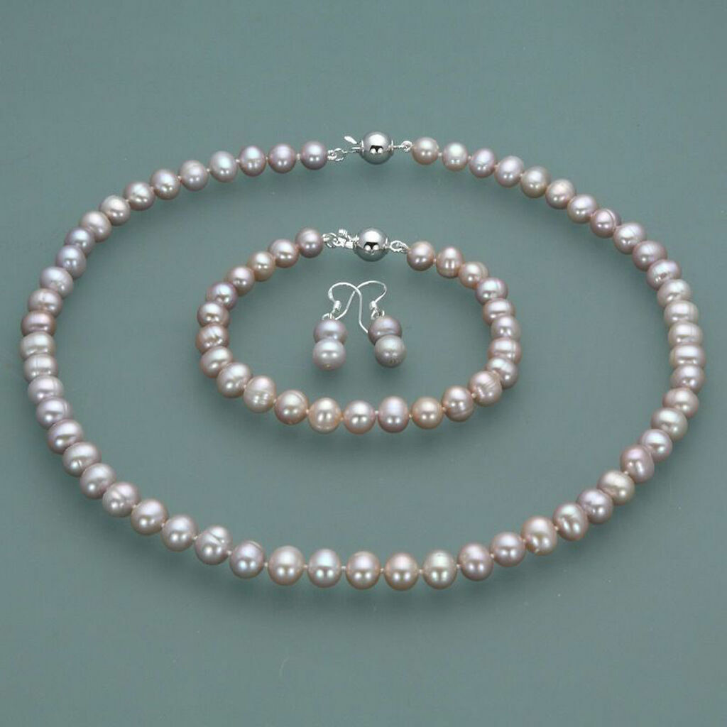 7-8mm Real Natural Freshwater Pearl Necklace Bracelet Earrings Jewelry Set