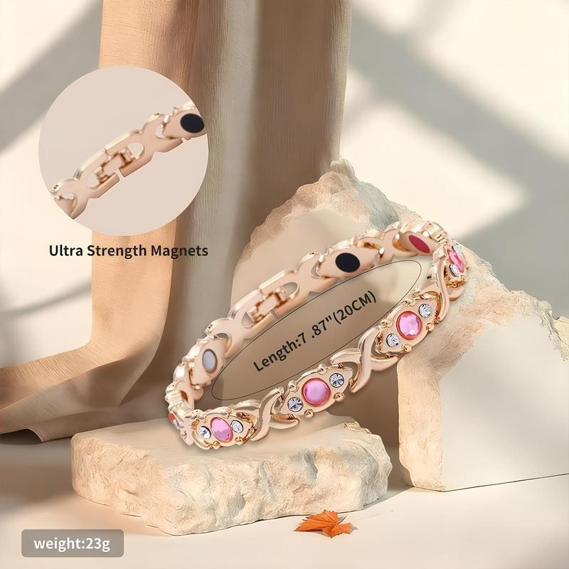 Women’s Leaf Design Pure Copper Magnetic Bracelet with Diamonds-3500 Gauss Magne
