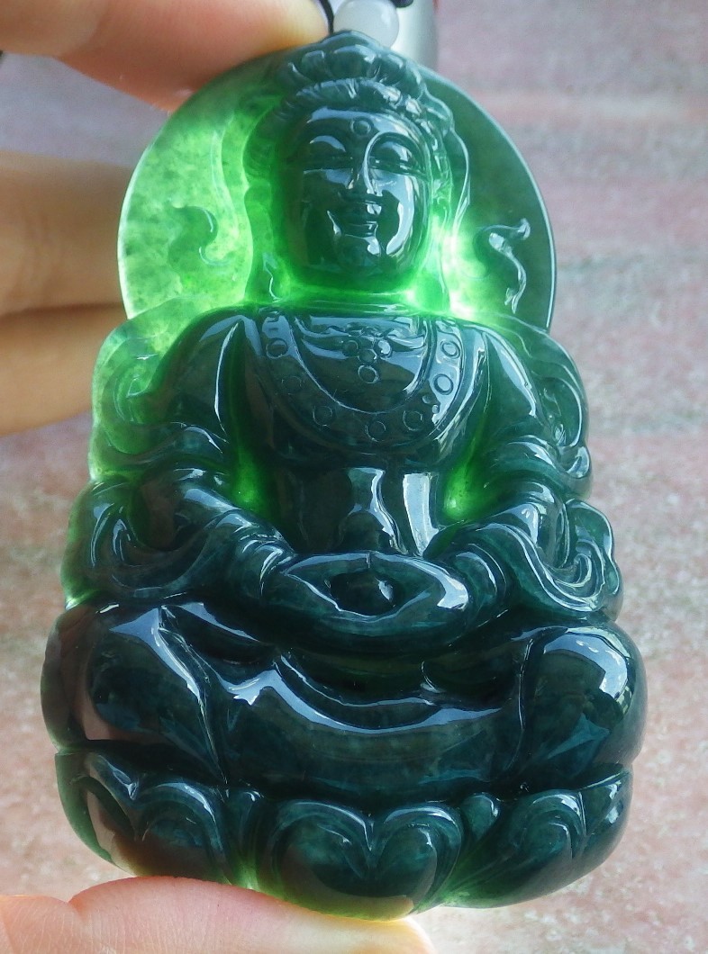 Video Certified A JADE JADEITE PENDANT Guanyin Kwan Yin Lotus Vase 观音 419131 TS