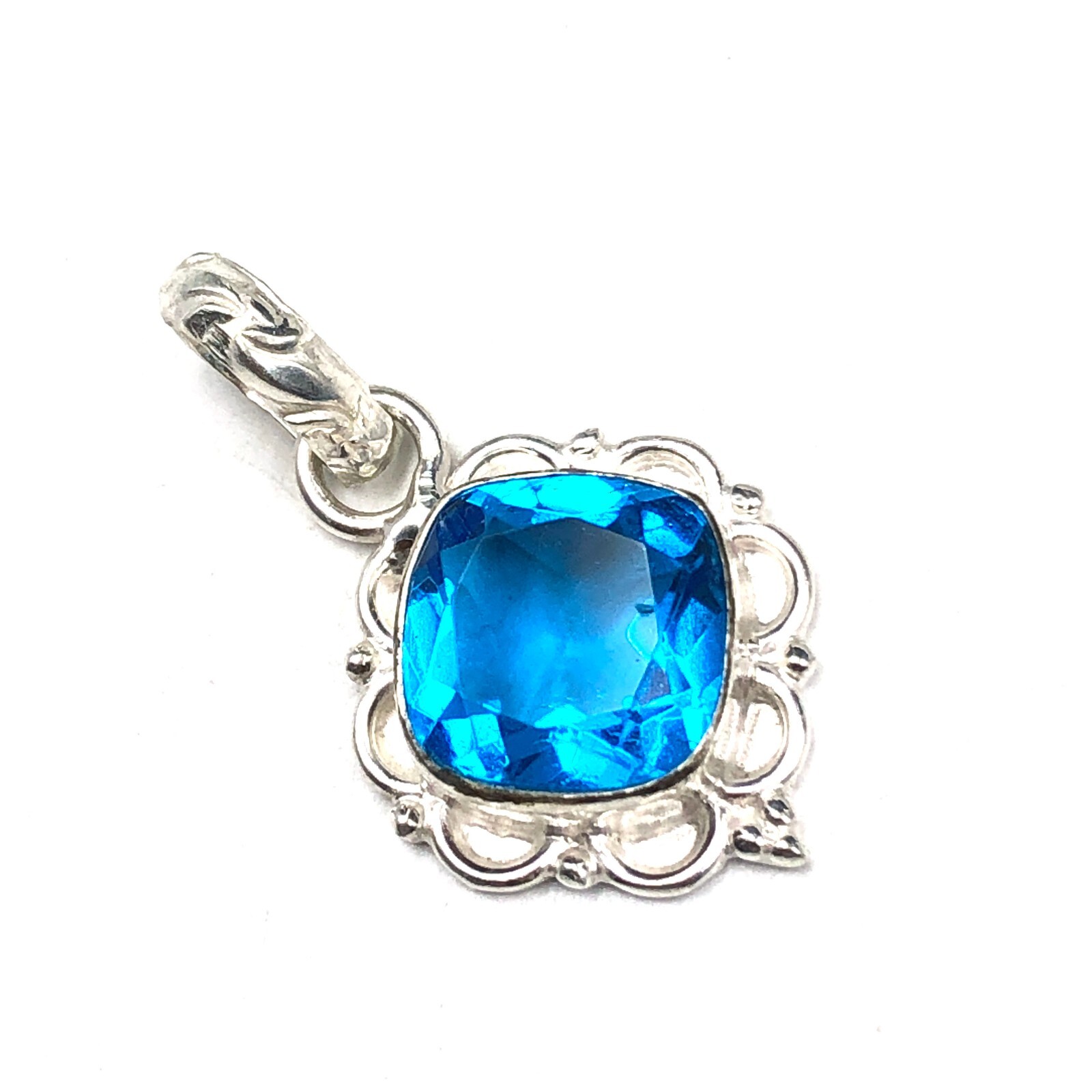 Swiss Blue Topaz Gemstone Pendant Sterling Silver Jewelry For Women 1.5″