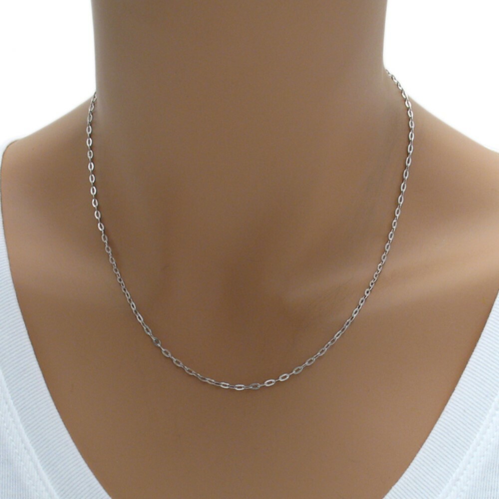 925 Sterling Silver Rhodium Oval Rolo Chain Necklace 1.5mm