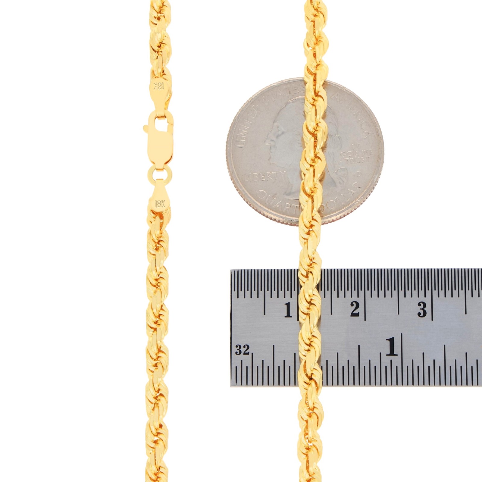18k Yellow Gold 4mm Diamond Cut Rope Chain Italian Necklace Mens Womens 16″-28″