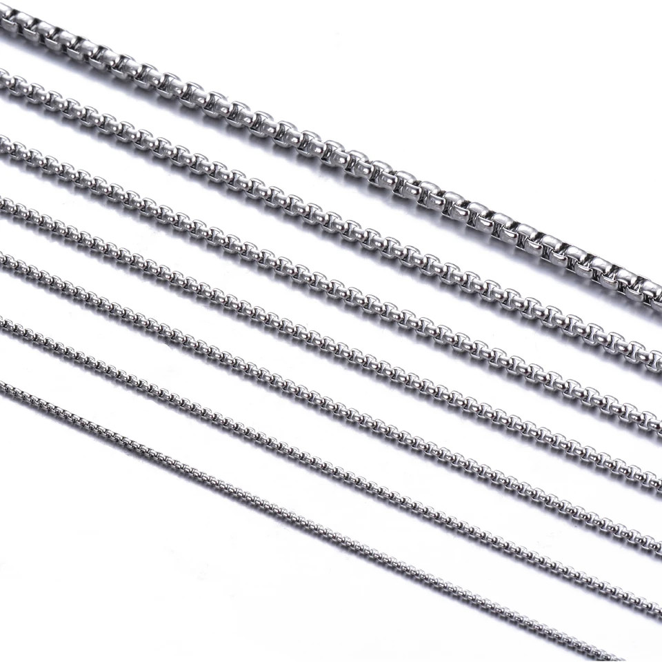 Mens Stainless Steel Square Rolo Chain Necklace Round Box Link 2mm-5mm Women