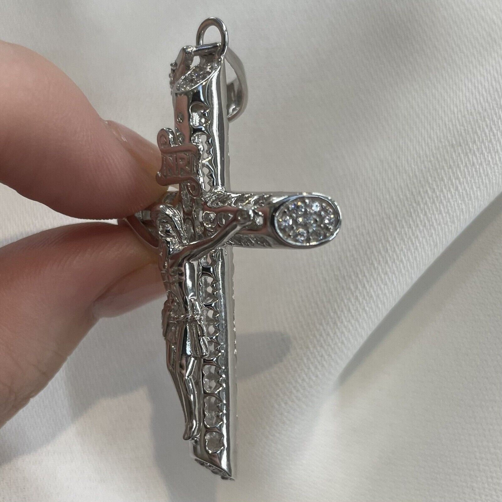 Sterling Silver CZ Crucifix Pendant Set Cross 13.60 Grams – Gift Boxed Pendant